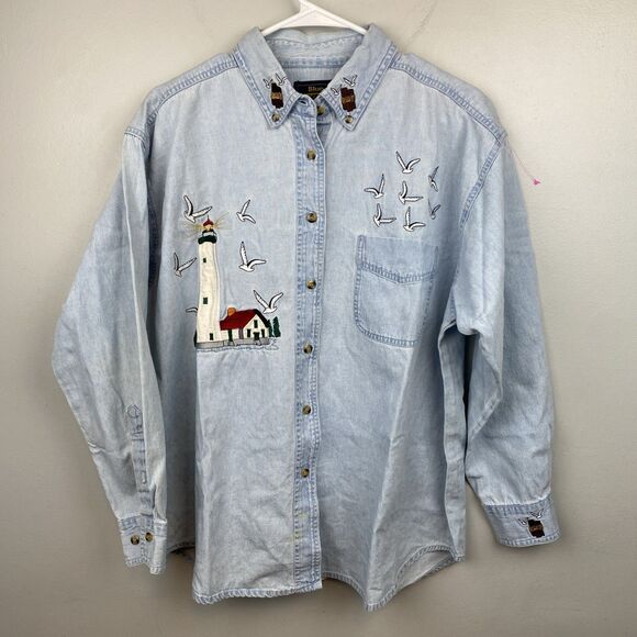 Blue Generation Shirt Women's XL Blue Chambray Denim VTG Nautical - Picture 2 of 10